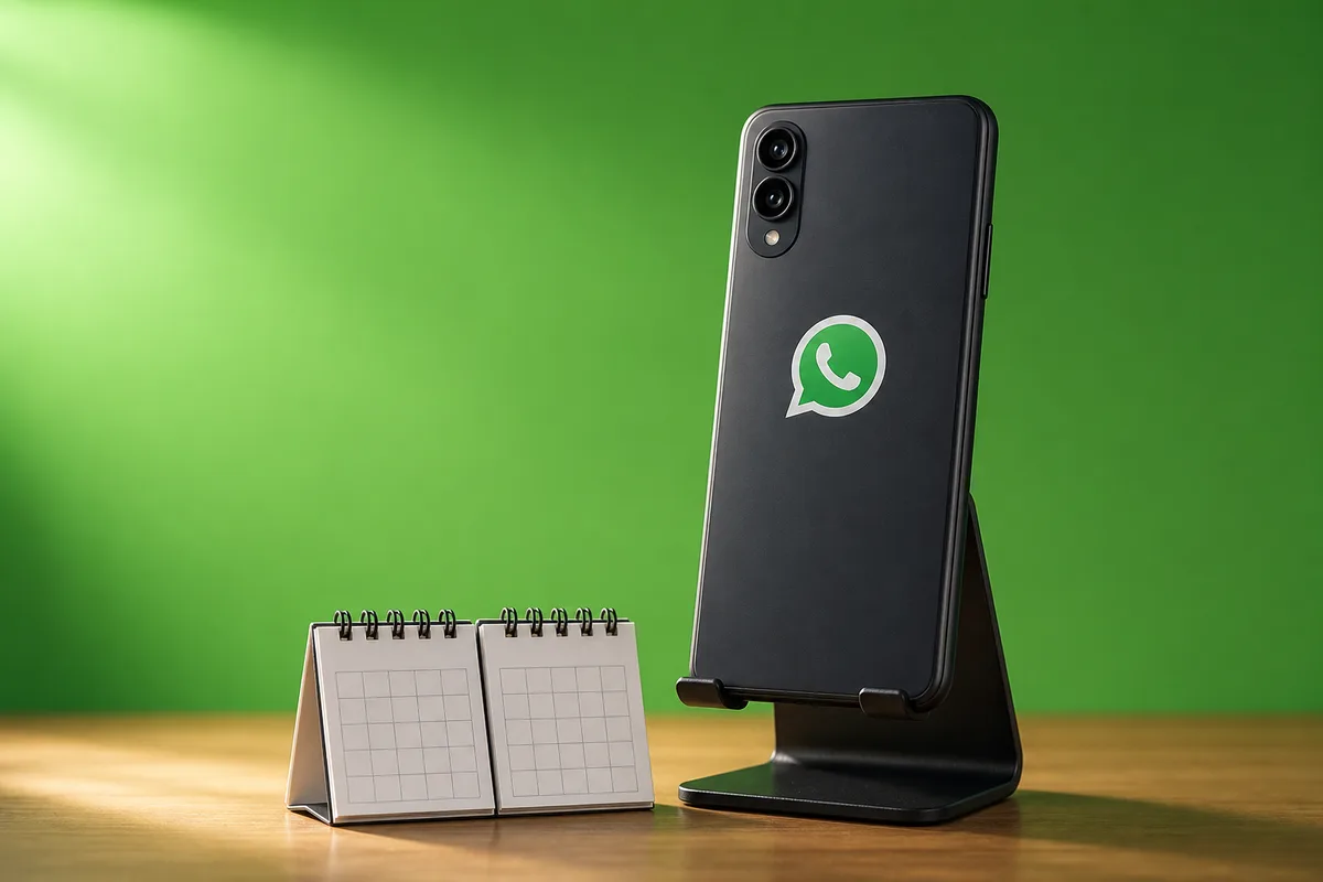 Okostelefon, papírnaptár és előkészített születésnapi ajándék.